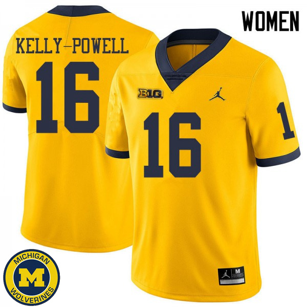 Women's University of Michigan #16 Jaylen Kelly-Powell Yellow Jordan Brand Embroidery Jersey